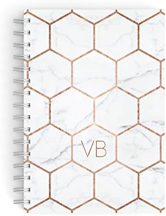 PERSONALISED NOTEBOOK ROSE GOLD GREY MARBLE HEXAGON A5 NOTEPAD / PADS BOOKS WITH LINED PAGES