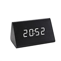 Naladoo LED Wooden Clock,Creative Temperature Display Sounds Control Electronic LED Alarm Clock (C)