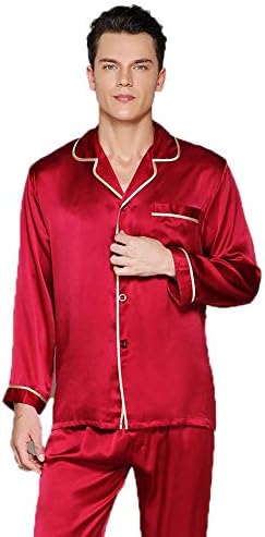 クリスマス家族マッチング桑シルクパジャマセット カップルパジャマ長袖トップスパンツナイトウェアレディースメンズ 男性赤 Xl