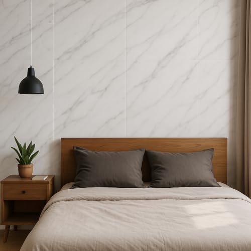 Placas Adesivas Mármore 3D Autocolantes Kit com 50 Unidades Revestimento Decorativo Lavável para Parede, Quarto, Sala e Banheiro 30cm x 60 cm (Mármore Branco Nero, 30cm x 60cm)