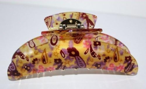 5 Yellow Pink and Purple Paisley and Flowers Hair Clip Claw by Cozy Glamour