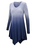 LL WT1050 Womens V Neck Long Sleeve Dip Dye Handkerchief Hem Tunic Top XXL NAVY