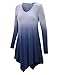 WT1050 Womens V Neck Long Sleeve Dip Dye Handkerchief Hem Tunic Top XXL NAVY
