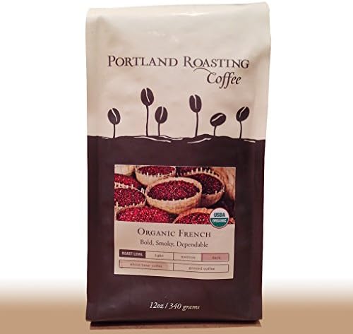 Organic Coffee Beans by Portland Roasting Company, French Roast Blend, USDA Certified Organic, Carbon Neutral and Award Winning Roasters, 1 12oz. Bag Whole Coffee Beans