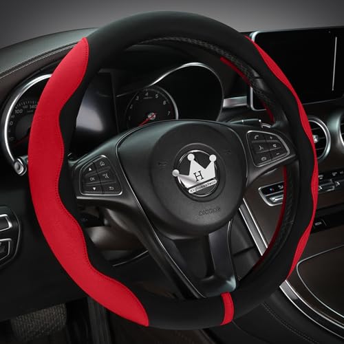 HighnessHwoo Luxuriöser Suede Auto Lenkradbezug, Komfort Lenkradabdeckung, weiches Leder, gepolsterte Räderabdeckung für F150, Jeep Van, dünne Auto Griff Abdeck