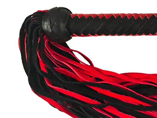 Prairie Horse Supply Straight or Knobbed Flogger, Whip, Solid Rod with Soft or Thick Leather Tails, Style Choice (Red Black)