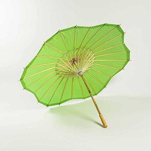 Quasimoon PaperLanternStore.com 32" Grass Green Paper Parasol Umbrella, Scallop Shaped - Thumbnail 2