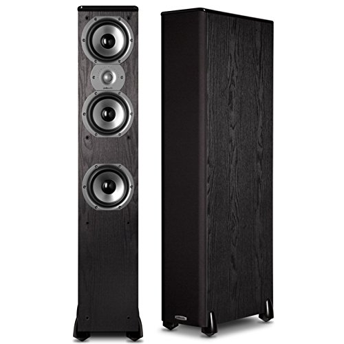 Polk Audio TSi400 4-Way Tower Speakers with Three 5-1/4″ Drivers – Pair (Black)