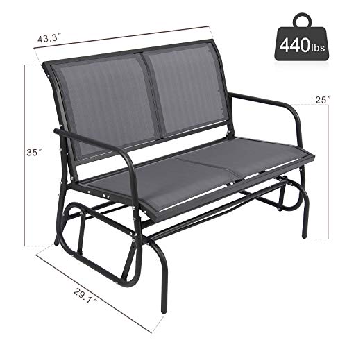 YU YUSING Outdoor Glider Chair for 2 Person, Patio Swing Garden Loveseat, Rocking Seating Textilene & Stable Steel Frame (Dark Grey) - Thumbnail 5