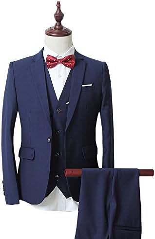 Musnow Men's 3 Piece Suit Casual Plus Size Bridegroom Suits Tux Business Wedding Navy Blue M