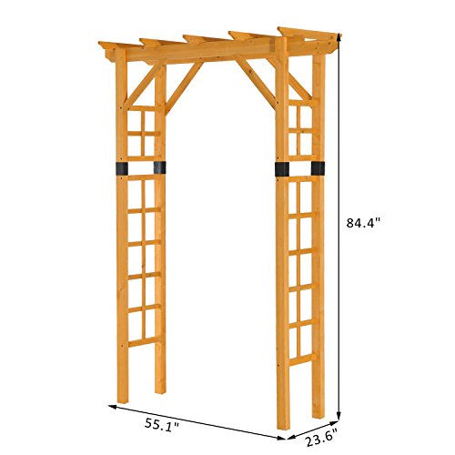 oldzon 7FT Premium Fir Wooden Garden Arbor Arch Trellis Wood Yard Outdoor Lattice Decor with Ebook