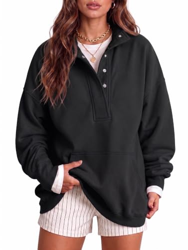 onlypuff Sweatshirt for Women Oversized Henley Neck Pullover Fall Outfits at Amazon