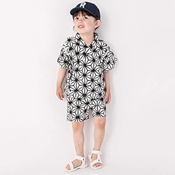 Amazon プティマイン Petit Main 麻の葉柄甚平 クロ 80 01