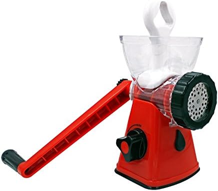 Switol Manual Food Grinder / Mincer, Sausage Stuffer, Quickly and Effortlessly Grind Meat, Vegetables, Garlic, Fruits with Long Hand Crank and Stainless Steel Blades (Red)