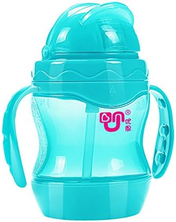 Fentac Children's Straw Cup Take handle cup Baby cup Leak proof cup Baby learn to drink water and Summer cup(240ML) (Light blue)