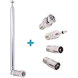 Fancasee FM Antenna Telescopic 75 Ohm Screw F Male Plug Antenna with PAL BNC 3.5mm Jack Connector Adapter FM Radio Antenna for AV Stereo Receiver Home Theater Amplifier System Indoor Outdoor