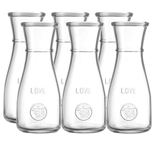 350 ml Glass Carafe - The LOVE Drink Pitcher and Elegant Wine Decanter, Narrow Neck For Easy Grip, Wide Mouth for Classic Pouring - Pack of 6 - Great for Parties and Events – By Kitchen Lux - Thumbnail 4