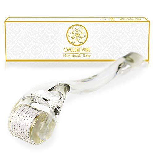 Opulent Pure Derma Roller Kit – 0.30mm Microneedle Roller for Face – 540 Gold Titanium Micro Needles – Includes Hard Case and Instructional Book