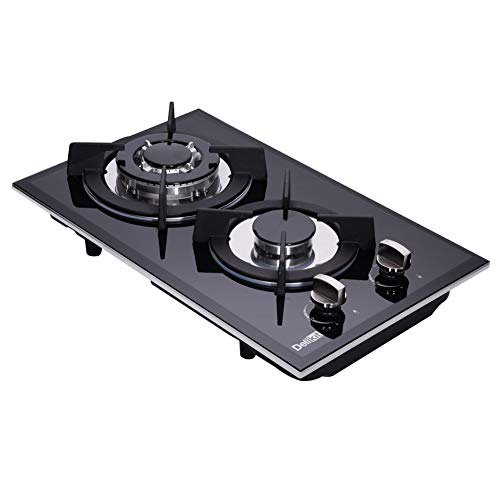 Delikit 12 Inch Gas Cooktop Dual Fuel Sealed 2 Burners Tempered Glass