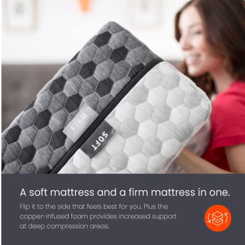 Layla 10” Copper Infused Memory Foam Mattress, Flippable One Side Soft