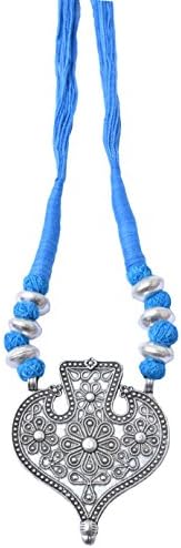 GiftPiper Threaded German Silver Necklace Heart Shape Pendant-Turquoise 1