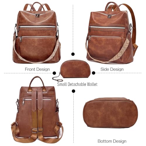 ECOTISH Women's PU Leather Backpack, Bags Laptop Backpack Waterproof 2 in 1 for Women Casual School Work Backpack, Anti-Theft Backpack for Travel, School Work