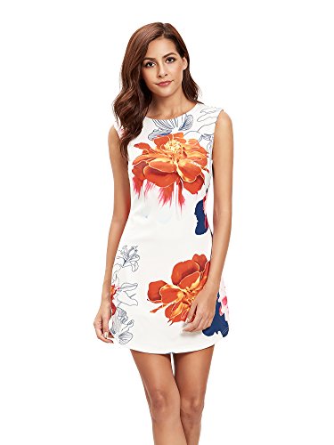 Floerns Women's Casual Cap Sleeve Floral Printed Bodycon Zipper Dress White XXL