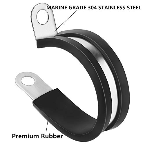 Cable Clamp,20 Pack 2 Inch Stainless Steel Pipe Clamp,Rubber Cushion Clamp,Marine Grade Stainless Steel Metal Clamps For Cables Cord Installation