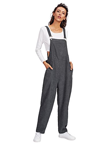 Romwe women s casual loose fit bib pocket front harem o…