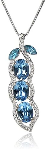 JOLICE S925 Sterling Silver Swarovski Elements Sapphire Multiple Crystals Podiform Pendant Necklace, 18''
