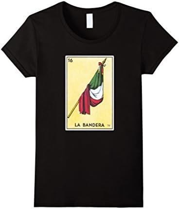 Womens La Bandera Card T-Shirt Mexican Flag Tarot Loteria XL Black