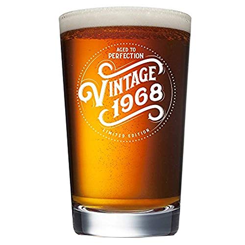 1968 52nd Birthday Gifts for Men and Women Beer Glass - 16 oz Funny Vintage 52 Year Old Pint Glasses for Party Decorations - Anniversary Gift Ideas for Dad, Mom, Husband, Wife - Best Craft Beers Mug