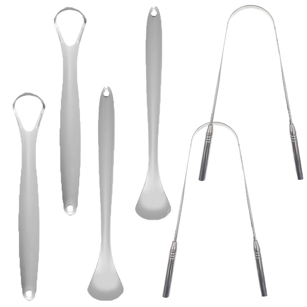 6 pcs Tongue Scraper, BOSOIRSOU Stainless Steel Tongue Cleaners Portable Tongue Brushes Breath Fresher Tool for Adults Kids Oral Care