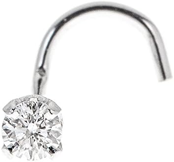 Lavari 14K Gold 1.3mm .01 Carat Genuine Diamond Nose Ring Curve Stud Twist Screw 22 Gauge White and Yellow Gold