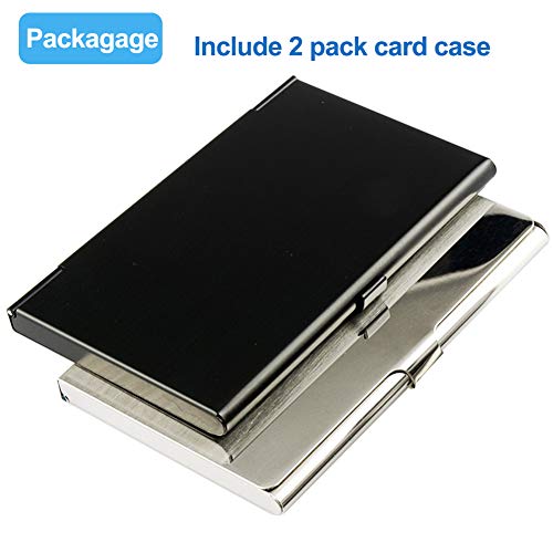 Professional Business Card Holder, 2 Pack Business Card Case Slim Design Stainless Steel Card Holders for Men & Women, Keep Business Cards in Immaculate Condition (Black/Silver)