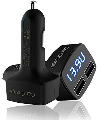 Foreverrise 4 in 1 Portable Car Charger, Quick Charge 3.1A 2 Port USB Temperature Voltage Display Car Adapter for iPhone X / 8, iPad Pro / mini, Galaxy S8 / Plus, Note 5 /Samsung and More (Black)