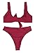 QINSEN Hipsters Sexy Scoop Neck Cropped Top Bandage 2PCS Swimsuit Bikini Sets Wine XL