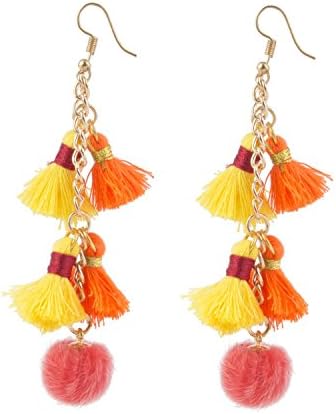 Aaishwarya Multicolour Tassel & Pom Pom Earrings For Women & Girls
