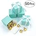 Small Cube Turquoise Candy Treat Boxes Bulk Teal Blue Gift Boxes Wedding Favors Baby Bridal Shower Birthday Party Boxes Supplies, 50pc (Aqua Blue)