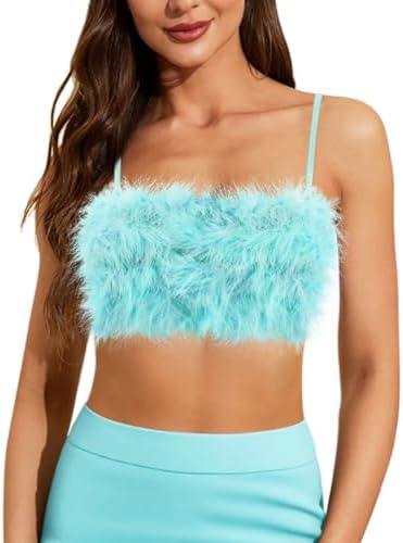 Sexy Tube Tops for Women Faux Feather Fur Strapless Back Zip Up