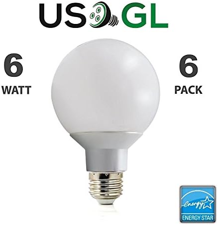6 Pack LED G25 Vanity Globe Light Bulb - DIMMABLE - 6W (40 Watt Equivalent) Warm White (3000K) Shatter Resistant Energy Star E26 Base 450 Lumens