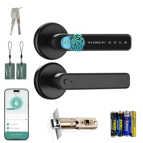 MIUCDA Poignée de porte intelligente avec reconnaissance par empreinte digitale, contrôle par application, carte IC et poignée de bouton, serrure de porte électrique, bouton de porte intelligent pour