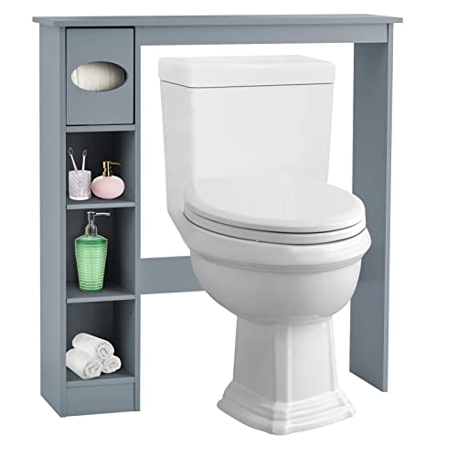 Tangkula Bathroom Space Saver, Wooden Over The Toilet Storage with Paper Holder