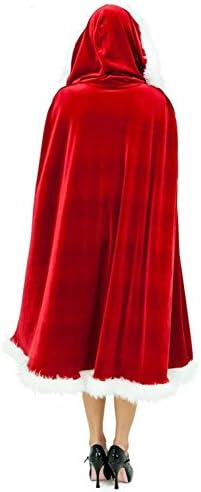 Clearoy Christmas Costume Mrs.Santa Claus Cardigan Velvet Hooded Cape Cloak (Medium,Red)