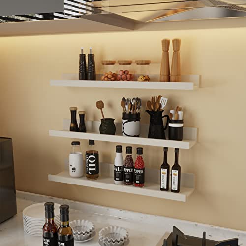 Giftgarden 24 Inch Ivory White Floating Shelves for Wall, Wooden Wall