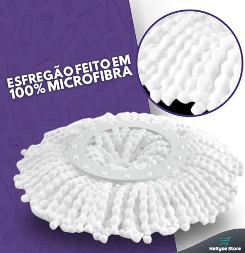 Importado - Mop com Balde Giratório Cesto em Inox, 9 Litros, Esfregão para Limpeza Lava e Seca com 2 Refis de Microfibra