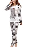 Romastory Women's Cute Print Pajama Sets Long Sleeve Sleepwear for Young Girls (L/US S, Bow Mouse)