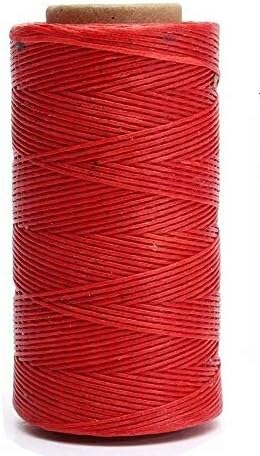 AntKits 284 Yards 150D 0.8mm Flat Leather Waxed Thread Cord and 12 pcs Stitching Needles with Big Pinhole for Leather Factory or Leathercraft DIY, Red