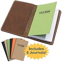 Handcrafted Stitched Leather Journal Notebook Cover with Inside Pocket: Includes 6 Bonus Refillable Field Note Book Journals/Compatible with Field Notes and Moleskine Cahier Notebook (5x8 - Medium)