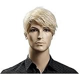 Diy-Wig Fashion Men Short Straight Blonde Wigs Natural Synthetic Hair Full Head Wig 9.5 Inches